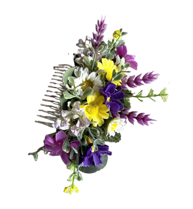 Wildflower Hair Comb Piece Cottage Flower Hair Flowers Daisy Cosmos Wild Flowers Wedding Bridesmaid Hairpiece Flower Comb Purple Yellow image 7