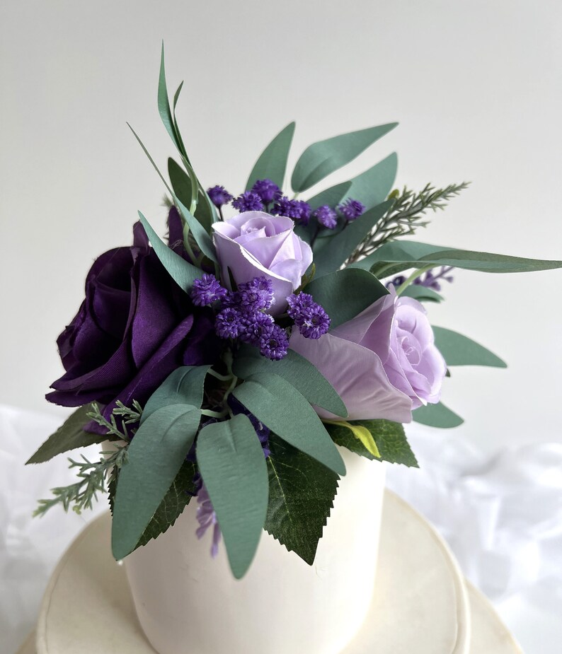 Wedding Cake Topper Flowers Cake Toppers Arrangement Purple Etsy