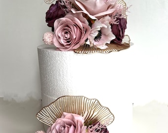 Wedding Cake Topper Cake Topper Flower arrangement Soft Pink God Dusty Mauve Pink Cake Toppers Faux Silk Wedding Flowers Artificial Cake Set