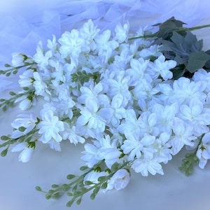 White Delphinium Flower Stem Faux Silk Flowers Long Stem Wedding Home Decoration Cottage Flowers Silk Flowers Artificial Delphiniums x 1