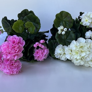 Geranium Bush Pink Geranium Cream Geraniums Artificial Plant Box Flowers Geranium Bush Faux Silk Summer Flowers Unpotted Flowers Plants