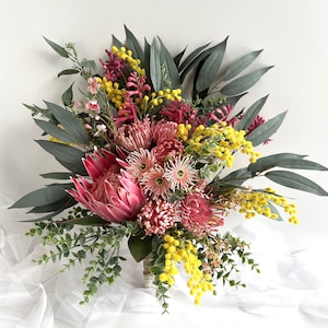 Wedding Bouquet Bridal Bouquets Australian Native Flower Bouquet King protea Wattle Eucalyptus Gum Blossom Wax Flowers Kangaroo Paw Bouquet