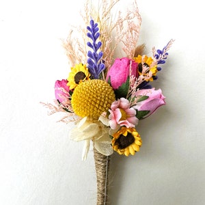 Wedding Boutonnières Buttonholes Preserved Dried Flowers Faux Silk Flower Wedding Wildflower Boutonnière Groomsmen Weddings Flowers x 1