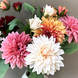 Dahlia Stem Pink Red Ivory Orange Dahlias Faux Silk Flowers Dahlia Stem Artificial Flowers DIY Wedding Bouquet Arrangements Flower Stems x 1