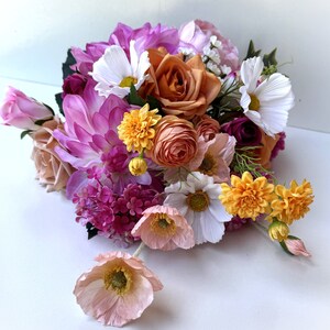 Wedding Bouquet Bridal Flower Bouquet Summer Weddings Bouquet Cosmos Dahlia Zinnia Poppy Rose Wildflower Bouquet Faux Silk Artificial Set