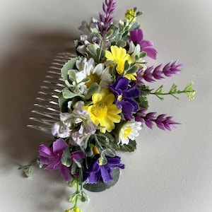 Wildflower Hair Comb Piece Cottage Flower Hair Flowers Daisy Cosmos Wild Flowers Wedding Bridesmaid Hairpiece Flower Comb Purple Yellow image 3