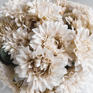 Dahlia Hydrangea Bush Faux Silk Flowers Bouquet Artificial Flower Beige Ivory Dahlias Hydrangeas Flowers DIY Wedding Bouquets Arrangements image 2