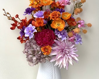 Wildflower Arrangement Summer Flowers Faux Silk Floral Bouquet Flowers Poppy Marigold Cosmos Wild Wattle Blossom Dahlia Flower Arrangement