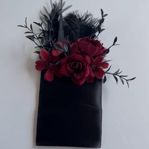 Gothic Black Red Burgundy Pocket Boutonniere Black Boutonniere Dark Red Boho Groom Boutonniere Halloween wedding Black wedding Silk Flowers