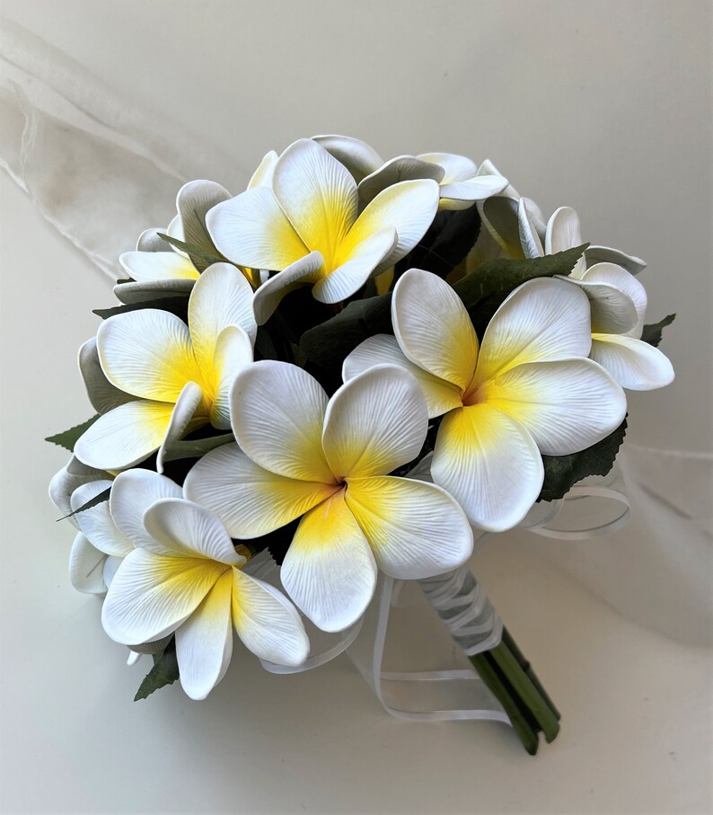 Frangipani Wedding Bouquet Beach Bouquet White Yellow Etsy