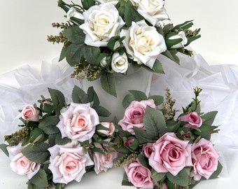 Wedding Bouquets Vintage Rose Bunch Faux Silk Flowers Ivory Dusty Light Pink  Cottage rose DIY Wadding Bouquet Decoration Artificial Roses