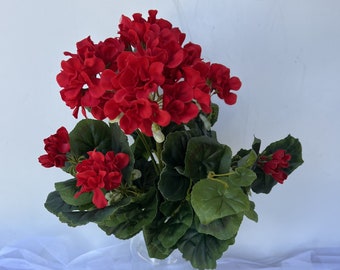 Geranium Bush Red Geranium Plant Artificial Planter Box Flowers Summer Flowers Unpotted Geraniums Indoor Faux Silk Red Flowers Geraniums