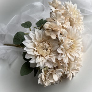 Dahlia Hydrangea Bush Faux Silk Flowers Bouquet Artificial Flower Beige Ivory Dahlias Hydrangeas Flowers DIY Wedding Bouquets Arrangements image 6