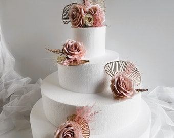 Wedding Cake Topper Flower Arrangements Weddings Cake Toppers Dusty Pink Gold Dried Flowers Misty Wheats Bridal Wedding Cake Flower Set