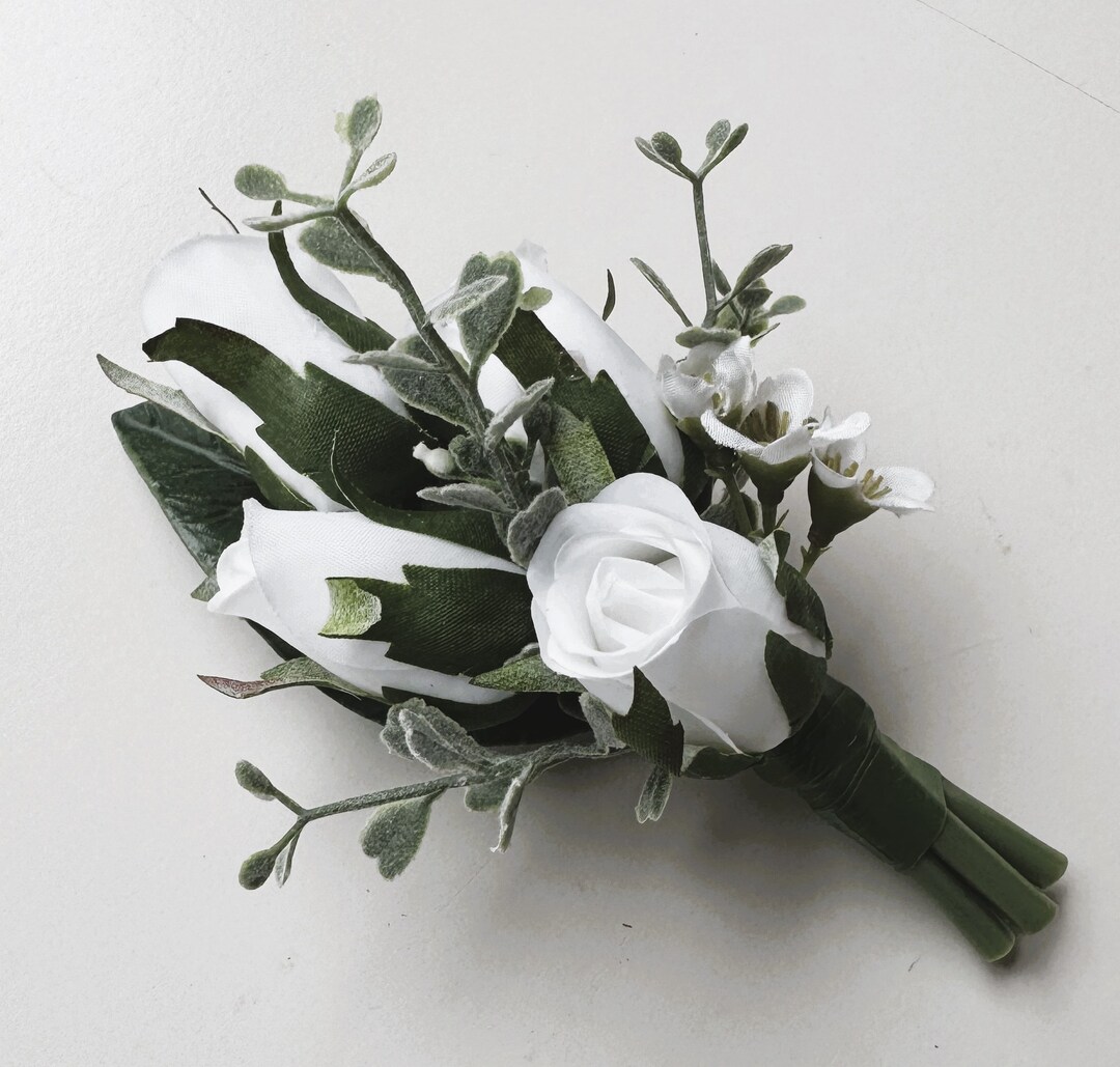 Wedding Corsage White Latex Rose Buds Real Touch Rose Pin Etsy