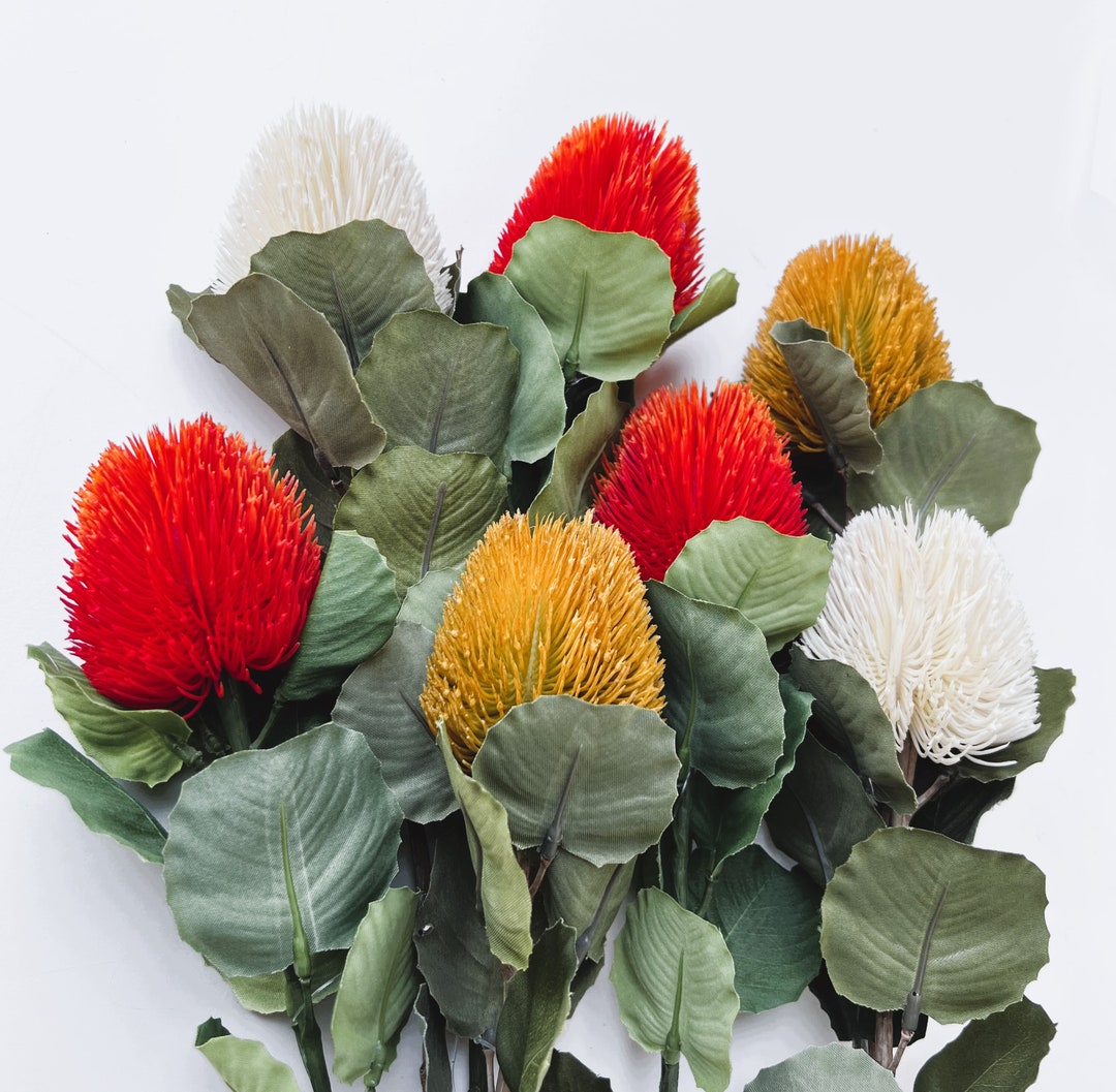Banksia Stem Australian Native Flowers Artificial Banksia Stem Orange