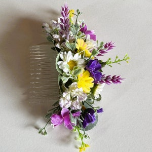 Wildflower Hair Comb Piece Cottage Flower Hair Flowers Daisy Cosmos Wild Flowers Wedding Bridesmaid Hairpiece Flower Comb Purple Yellow image 2