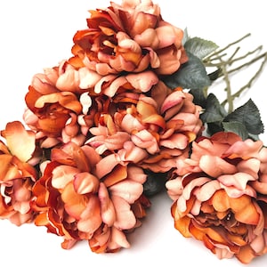 Rust Orange Peony Stem: Faux Silk Flower Arrangement