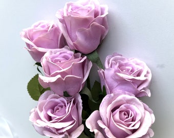 Real Touch Rose Stem Latex Lilac Roses Faux Silk Flowers DIY Wedding Bouquets Arrangements Flowers 53 cm H Stems Rose Blooms