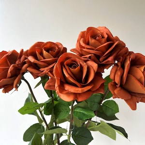 Rose stem fresh touch burnt orange rust roses real touch flowers DIY wedding bouquets artificial latex rose stem boho weddings flower x 1