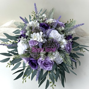 Ramo de novia de lavanda: flores de novia de eucalipto, lila y morado