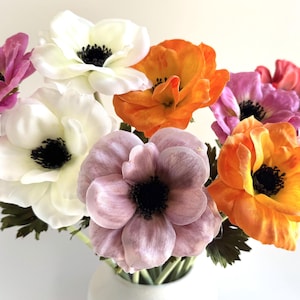 Faux Anemone Flower Stem: Pink, Cream, Orange, Red Silk Flowers (53 CM)
