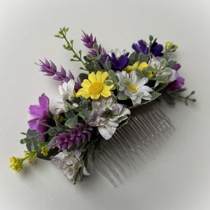 Wildflower Hair Comb Piece Cottage Flower Hair Flowers Daisy Cosmos Wild Flowers Wedding Bridesmaid Hairpiece Flower Comb Purple Yellow image 1