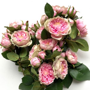 Cottage Rose Spray Pink Cottage Roses Faux Silk Flowers English Garden Rose flower stem 76 cm High Floral Stem DIY Wedding Bouquets x 1