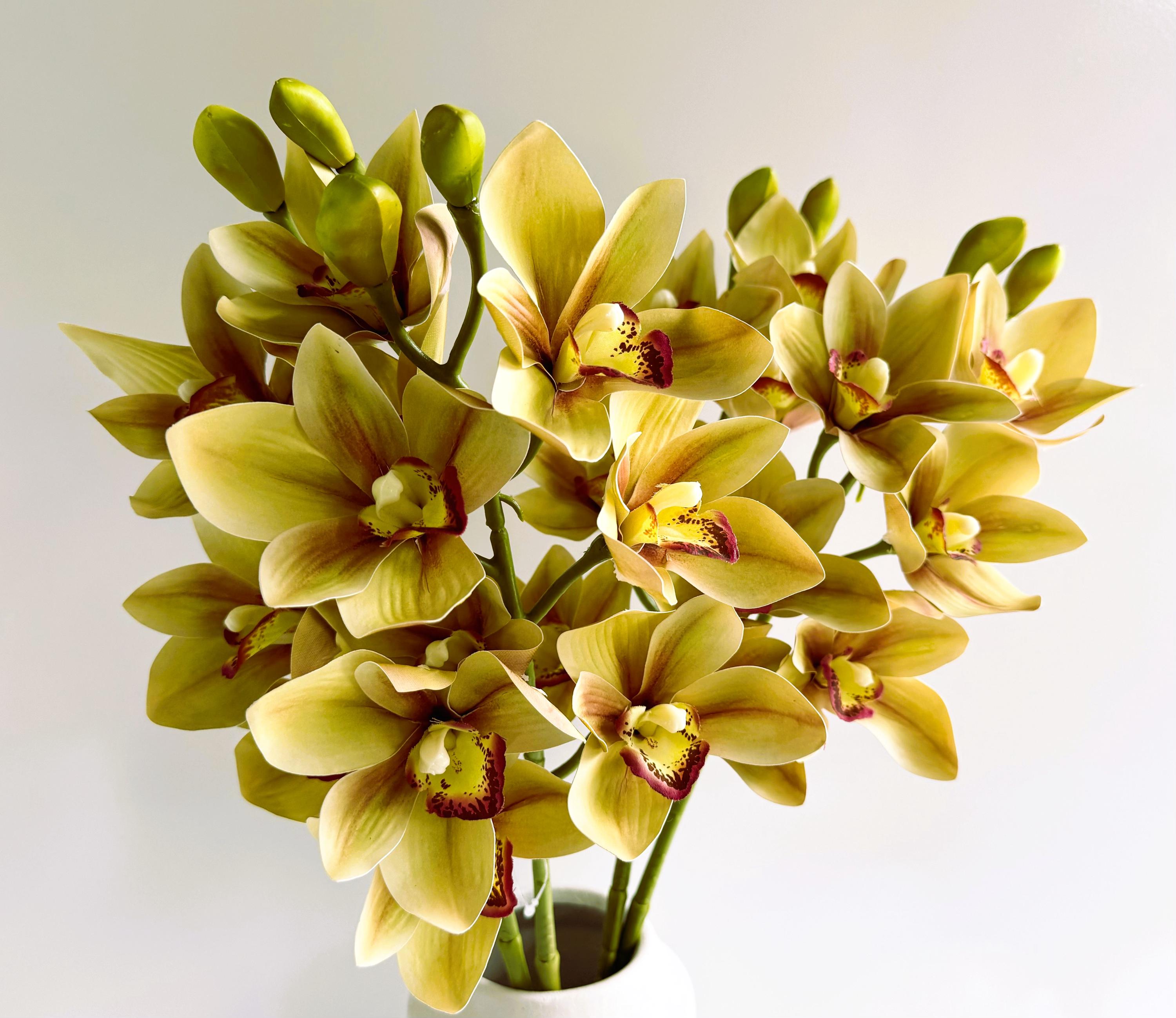 Moss Green Cymbidium Orchid Stem: Faux Silk Floral Arrangement