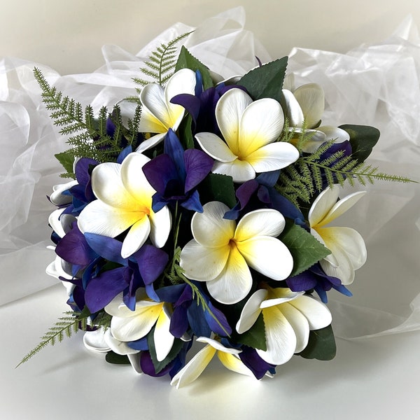 Hawaiian Frangipani Wedding Bouquet Plumeria Brides Bouquets Blanc Frangipanes Purple Blue Galaxy Orchidées Mariage Mariage Fleurs Tropicales