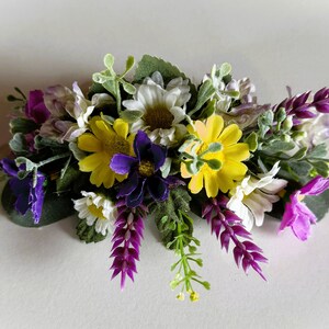 Wildflower Hair Comb Piece Cottage Flower Hair Flowers Daisy Cosmos Wild Flowers Wedding Bridesmaid Hairpiece Flower Comb Purple Yellow image 6