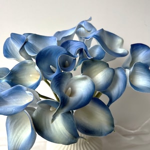 Dusty Blue Calla Lily Bunch Real Touch Blue Calla Lilies Artificial Pale Blue White Calla Lily DIY Bouquet Arrangements Wedding Flowers