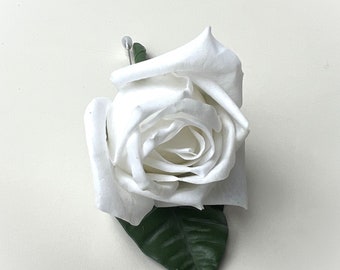 Real touch white rose groom buttonhole latex groomsmen pinholes grooms boutonniere fresh touch roses artificial wedding bridal flowers