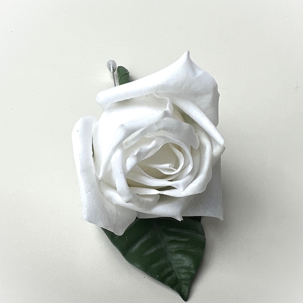 Real touch white rose groom buttonhole latex groomsmen pinholes grooms boutonniere fresh touch roses artificial wedding bridal flowers