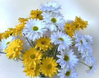 Daisy Stem Faux Silk Flowers Daisy Spray Stems White Yellow Flowers Artificial wild Daisies DIY Bouquets Arrangements Summer Flower Stem x 1