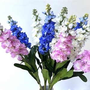 Stock Flower Stem White Blue Pink Faux Silk  Delphinium Flower Artificial Stock Flowers Artificial Spring Cottage Stock Flowers Delphinium