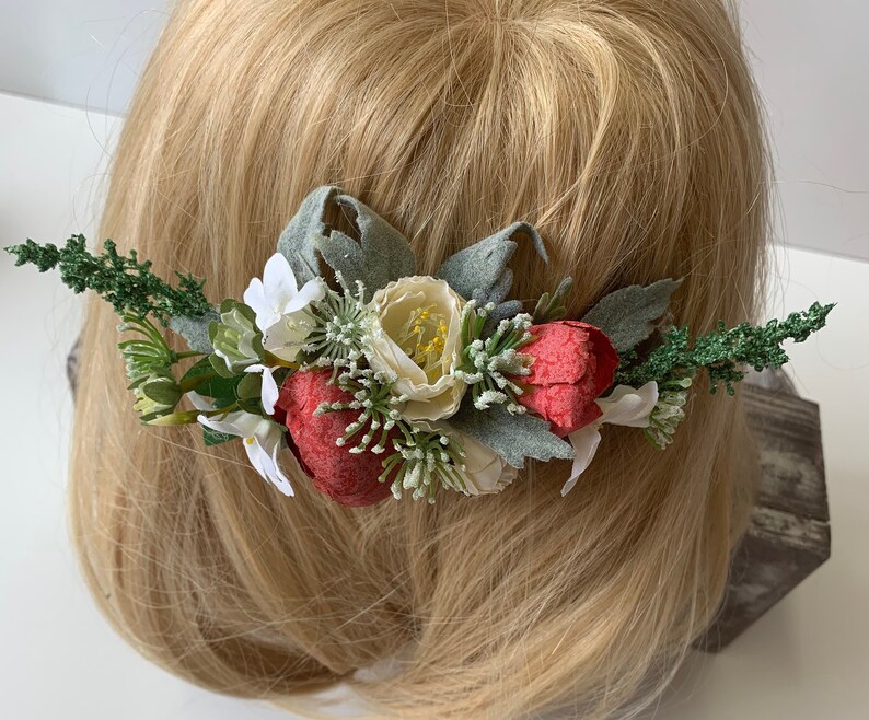 Zijden bloem haar kam haar bloemen bruids donkerrood rozen | Etsy