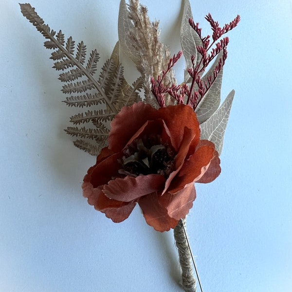 Bunt Orange Groom Boutonnières Grooms Buttonhole Wedding Flowers Dried Faux Silk Buttonholes Brun Beige Rouille Orange Buttonhole Fleur