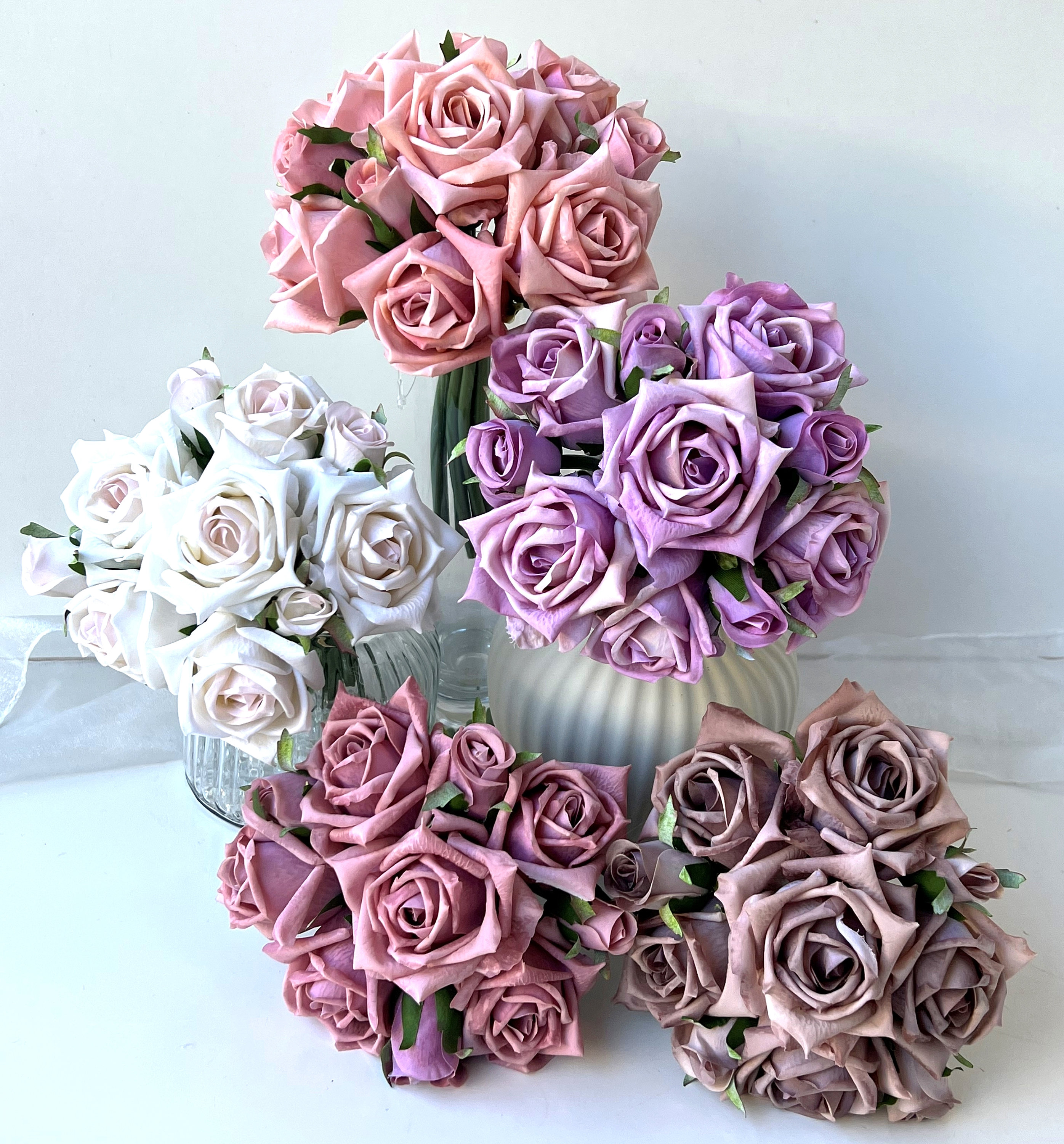 1 Artificial Cream and Pink Rose Posy,Bouquet,Bunch Silk Flowers Vintage Wedding 