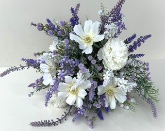 Wedding Bouquet Wildflower Bridal Bouquets Rustic Bouquet Lavender Cosmos Lily Of The Valley White Purple Flowers Meadow Bouquet Artificial