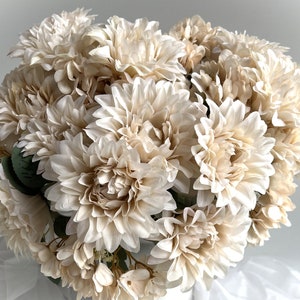 Dahlia Hydrangea Bush Faux Silk Flowers Bouquet Artificial Flower Beige Ivory Dahlias Hydrangeas Flowers DIY Wedding Bouquets Arrangements image 1