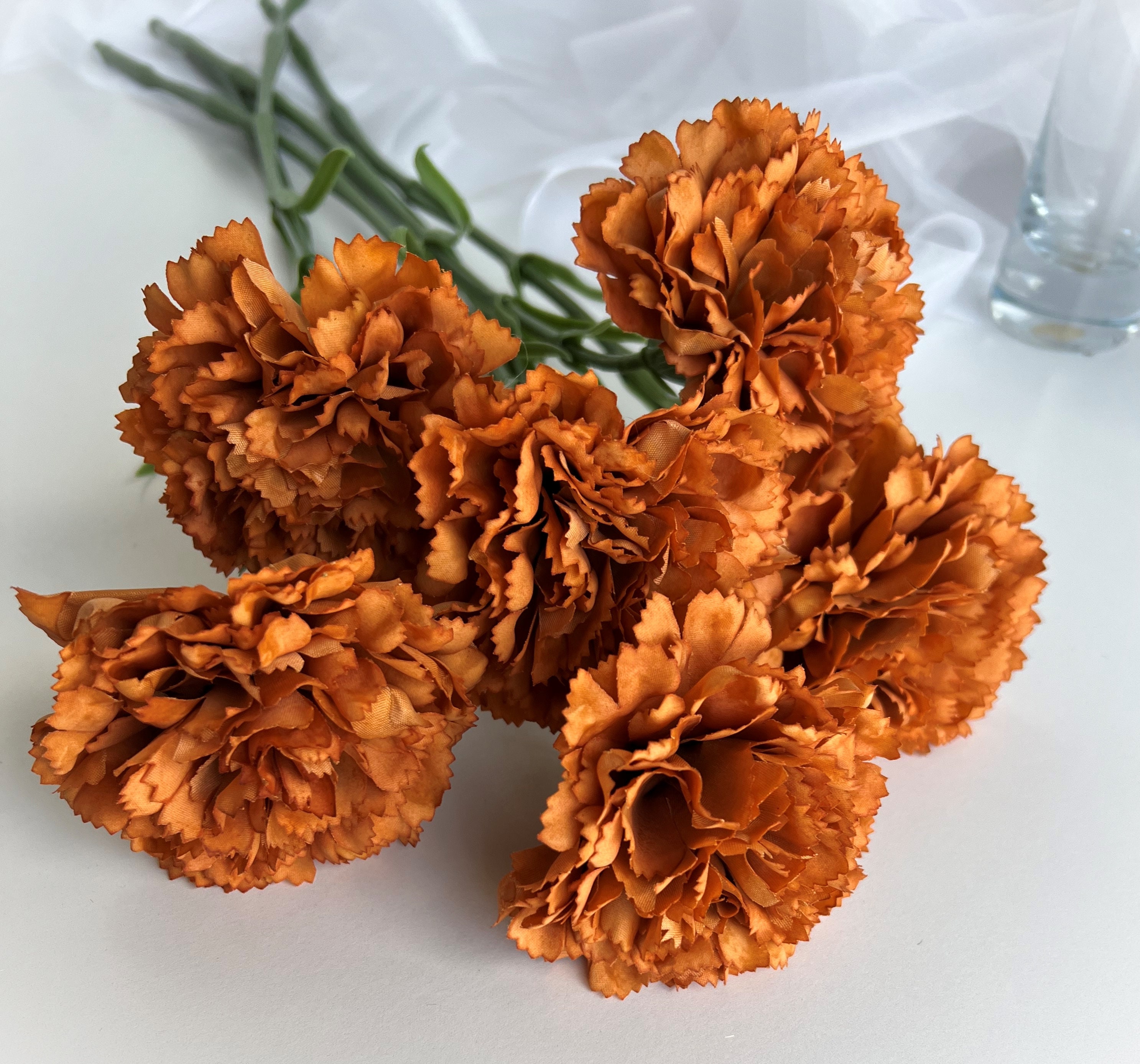 Burnt Orange Real Touch Flowers Latex Carnation Flower Stems Rust Orange  Wedding Flowers DIY Weddings Bouquets Arrangements Boho Weddings X1 