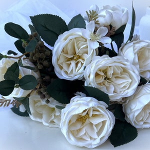 Cream David Austin Rose Bouquet: Vintage Faux Silk Cabbage Roses