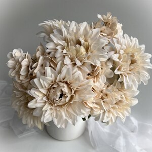 Dahlia Hydrangea Bush Faux Silk Flowers Bouquet Artificial Flower Beige Ivory Dahlias Hydrangeas Flowers DIY Wedding Bouquets Arrangements image 8