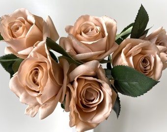 Real Touch Rose Stem Blush Brown Latex Roses Faux Silk Flowers DIY Wedding Bouquets Arrangements Flower Soft Touch Artificial Rose Blooms x1