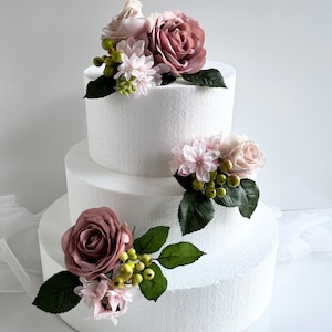 Wedding Cake Topper Flower Arrangements Dusty Pink Blush Wedding Flowers Faux Silk Floral Cake Topper Set Artificial Wedding Cake Toppers