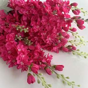 Delphinium Flower Stem Hot Pink Wildflowers Artificial Cottage Flowers Delphiniums Stems Faux Silk Wedding Flowers Bright Pink Florals x1