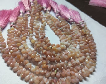 Cuentas facetadas de ópalo rosa en forma de lágrima: piedra preciosa peruana natural, tira de 23 cm