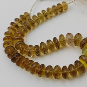 Faceted Honey Quartz Rondelle Beads: Golden Gemstone, 5&quot; Strand
