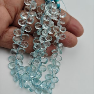 AAA Aquamarine Pear Briolette Beads: Faceted Gemstone Strand for Jewelry Making
